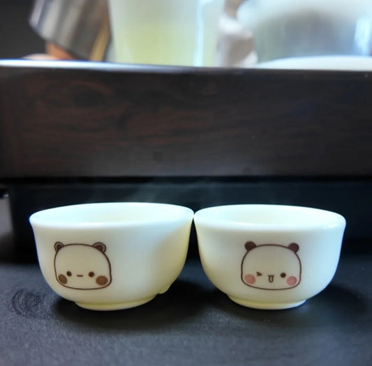一二布布小茶杯不倒杯白瓷手工雕刻图案20ml Bubu & Dudu Mini Ceramic Tumbler Cup 20ml