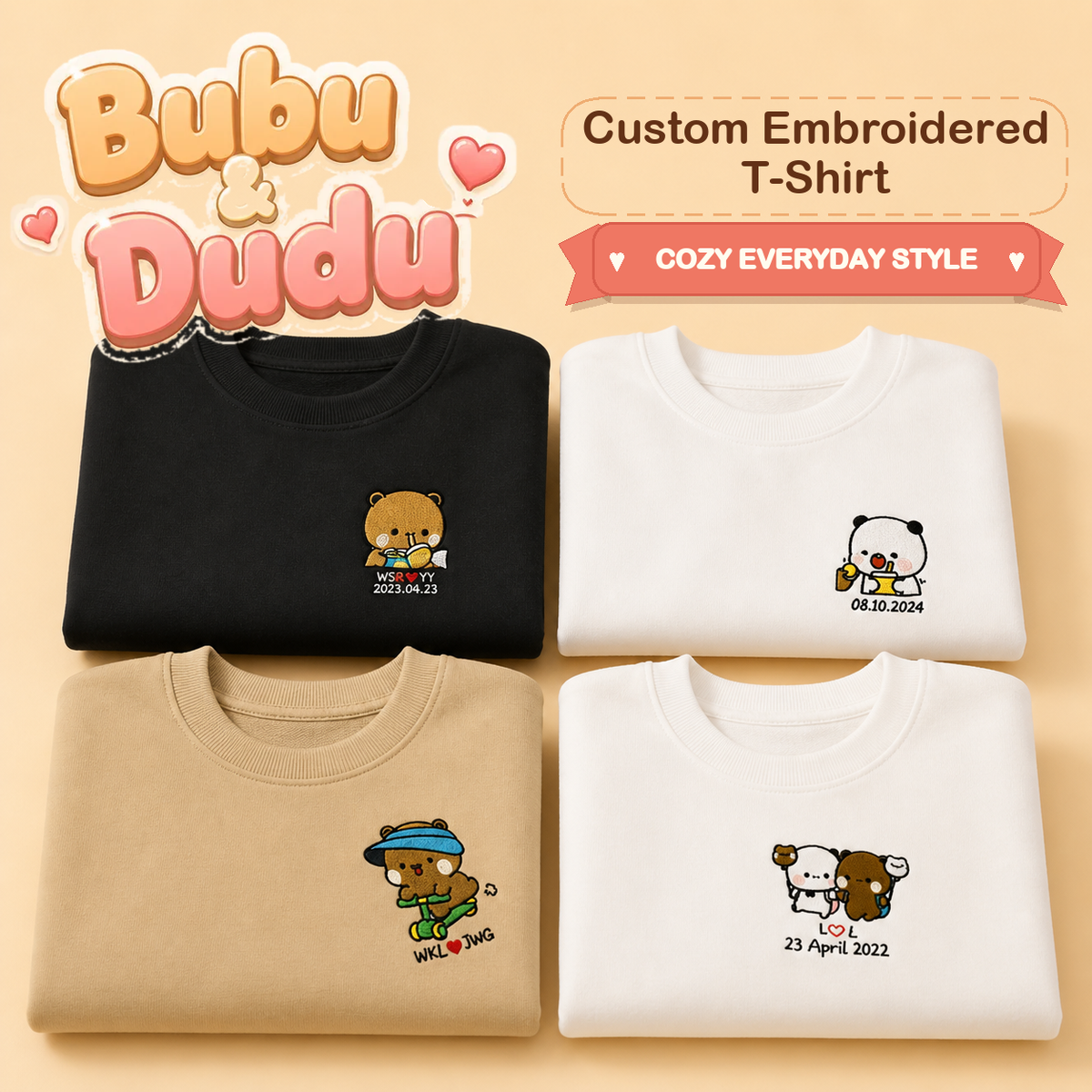 Bubu & Dudu Custom Embroidered T-Shirt product photo