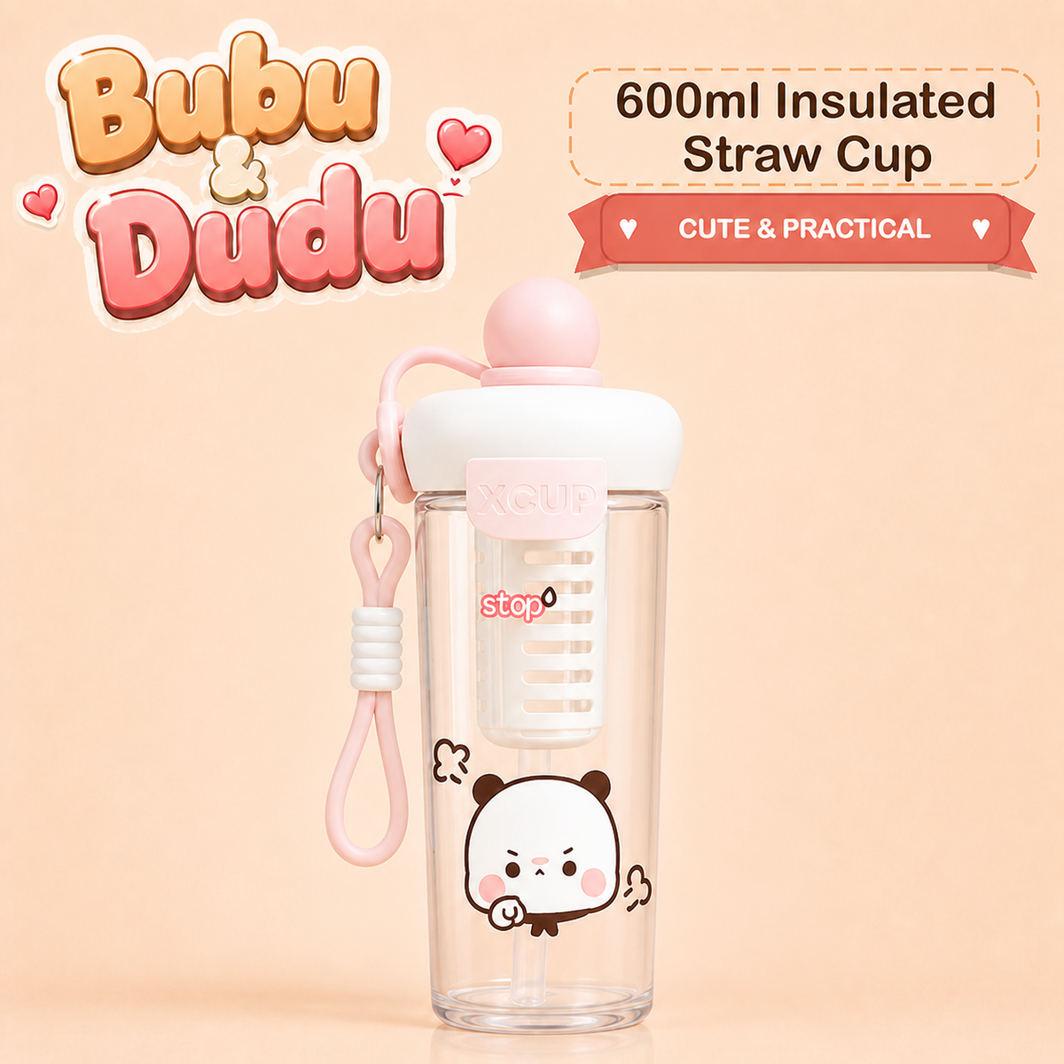 Bubu Dudu 600ml Insulated Straw Cup Design A Pink option image