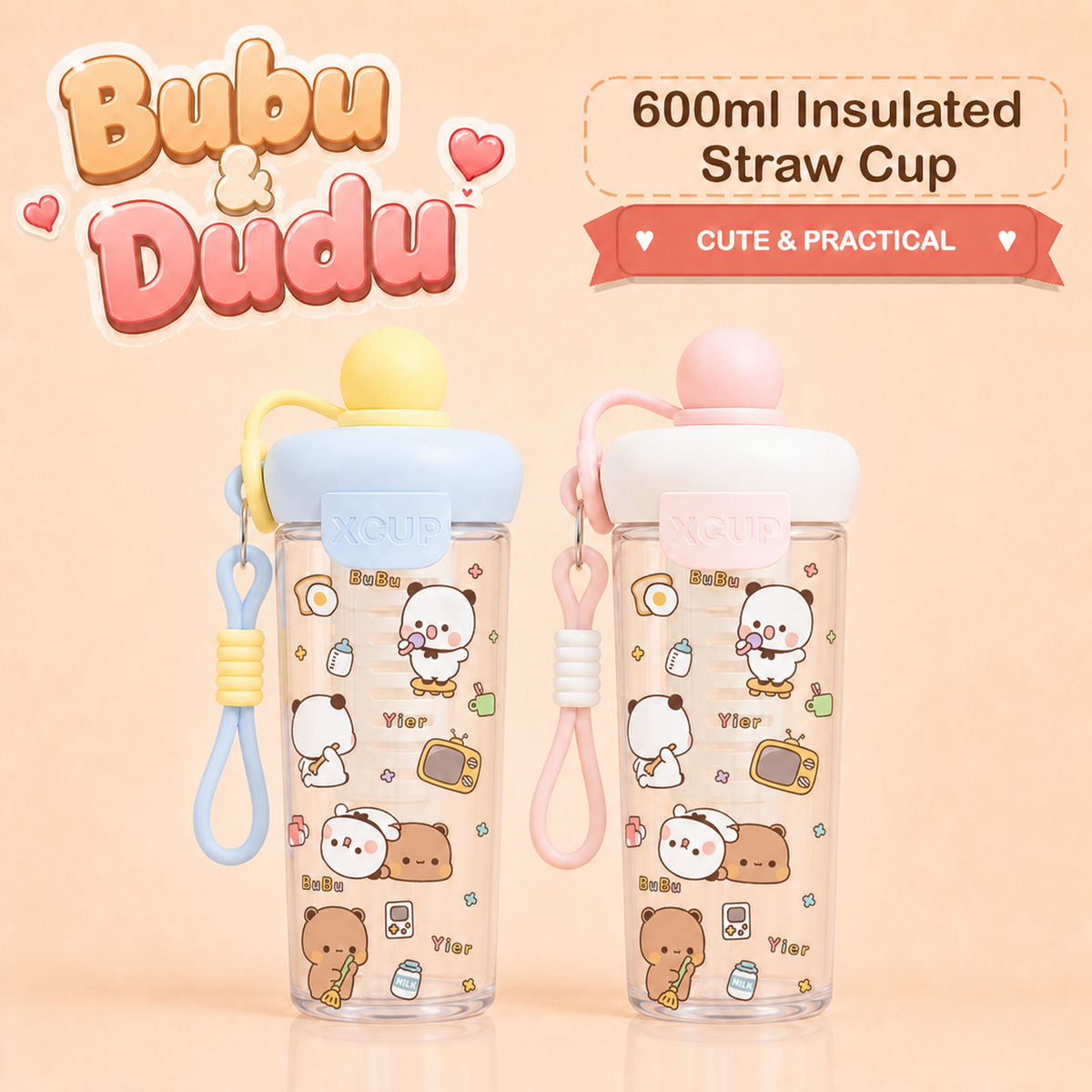 Bubu Dudu 600ml Insulated Straw Cup Design C two-color option image