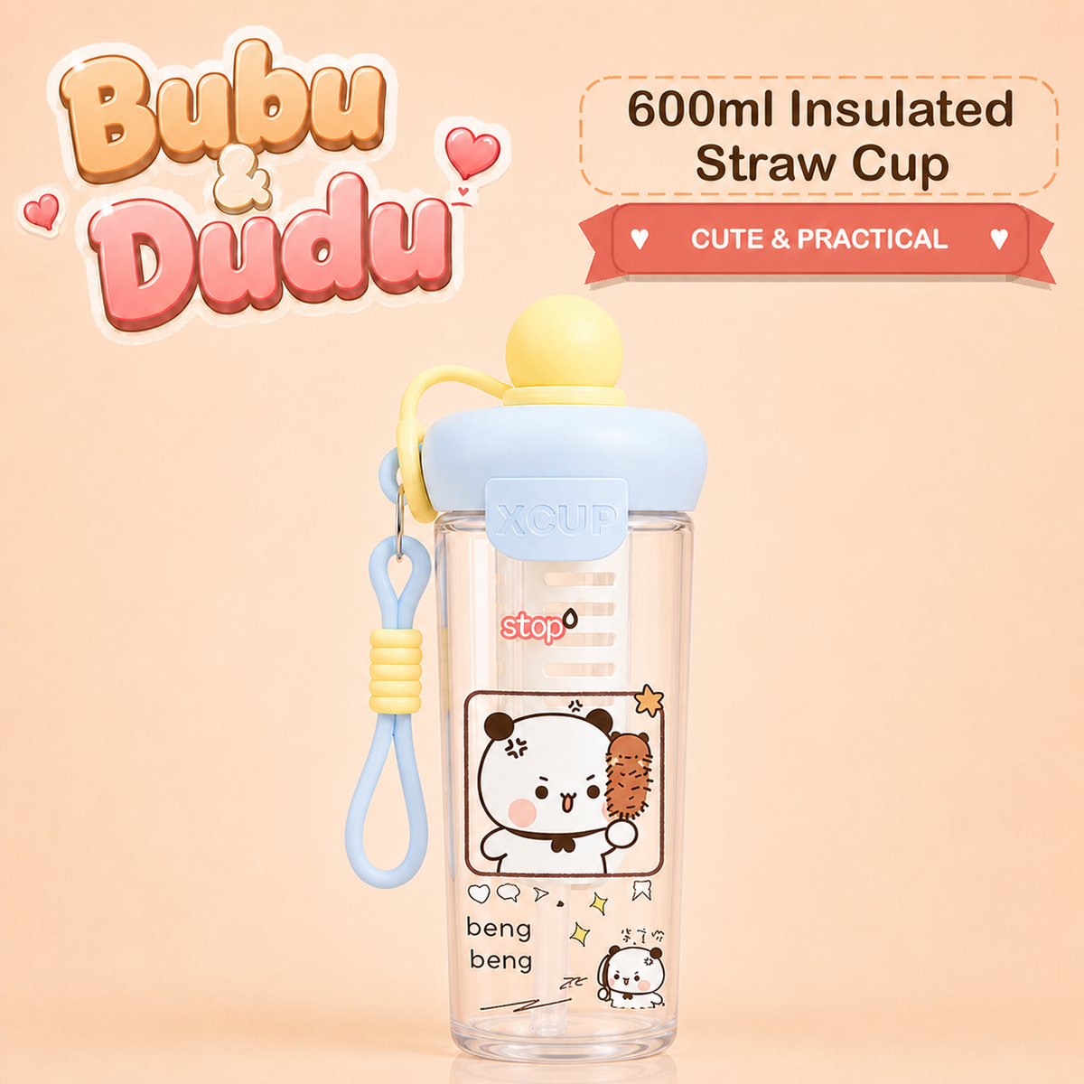 Bubu Dudu 600ml Insulated Straw Cup Design E Blue option image