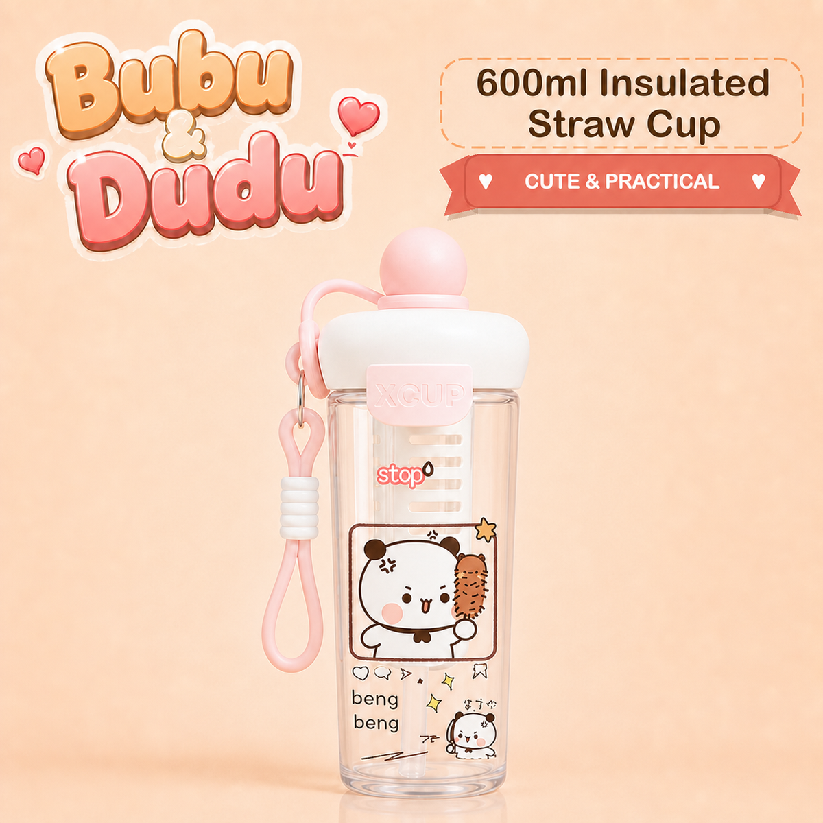 Bubu Dudu 600ml Insulated Straw Cup Design E Pink option image