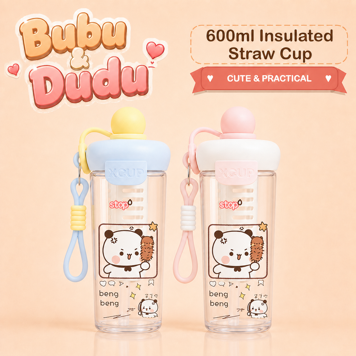 Bubu Dudu 600ml Insulated Straw Cup Design E two-color option image