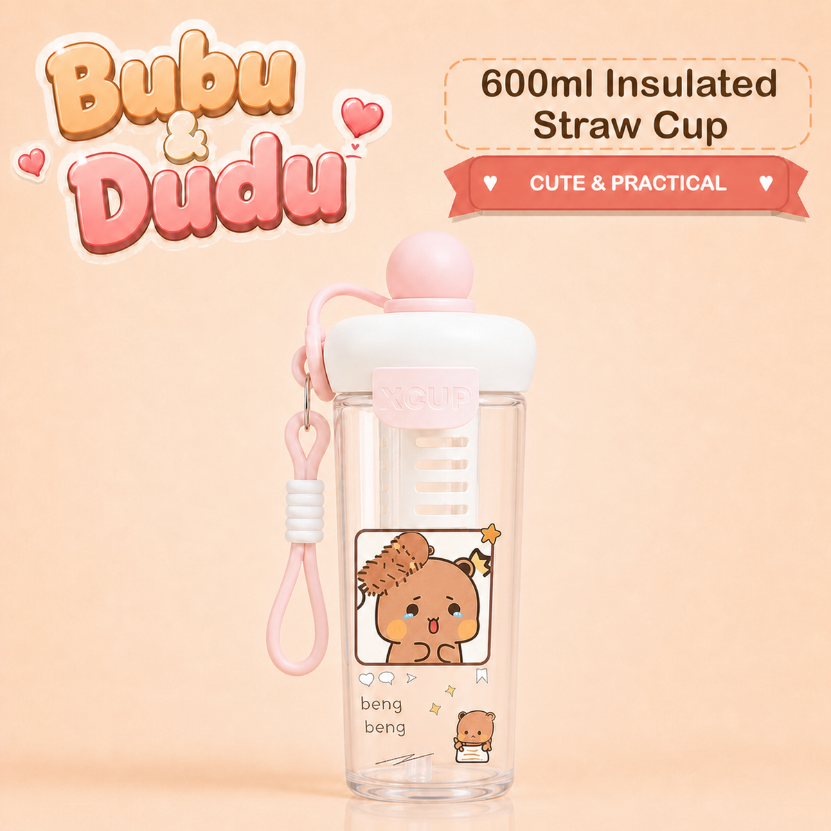 Bubu Dudu 600ml Insulated Straw Cup Design F Pink option image
