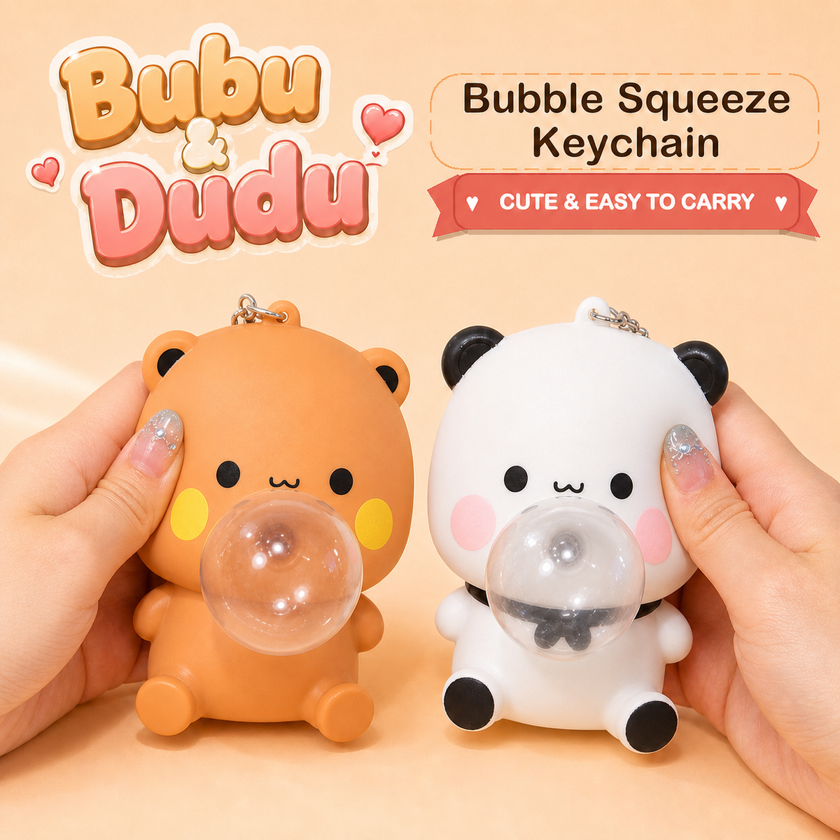 Bubu Dudu Bubble Squeeze Keychain squeeze demonstration with smooth cheeks